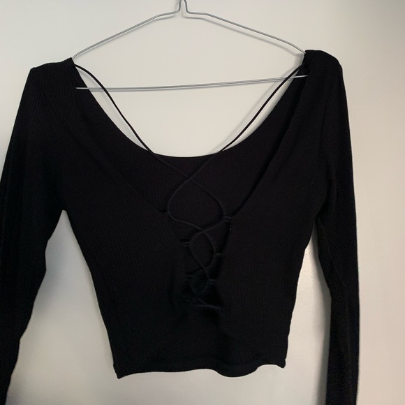 Black garage lace up back crop top - Picture 2 of 2